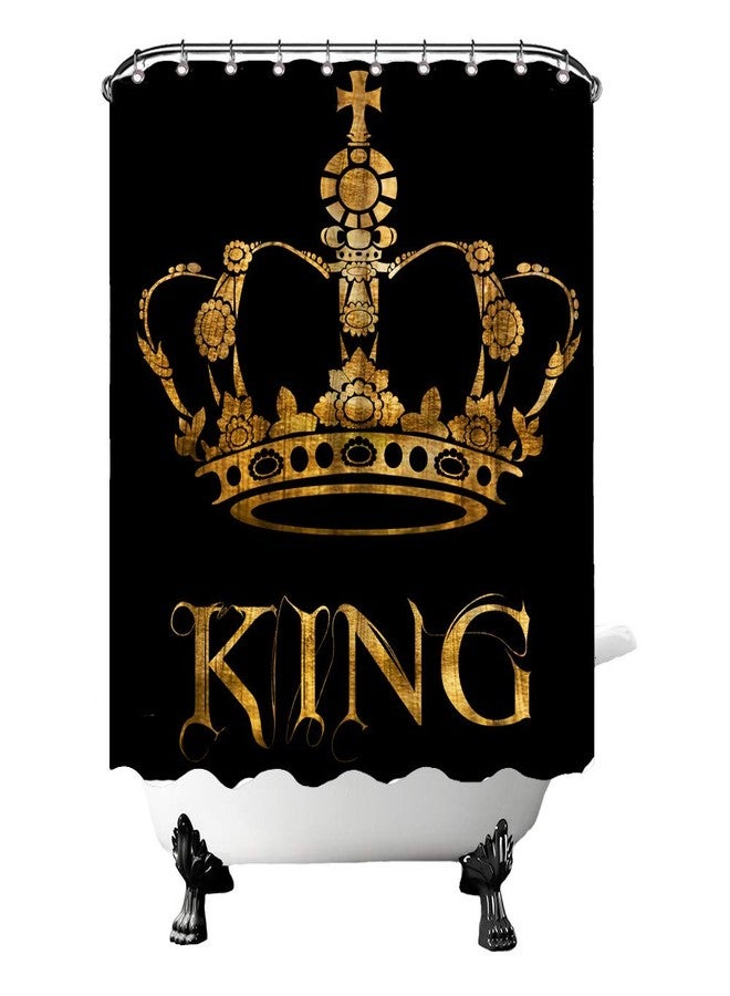 FuShvre King Shower Curtain Crown Bath Curtain Black and Gold Shower Curtain Set for Mens Bathroom Decor Hooks Included 72"x 72" - Image 1