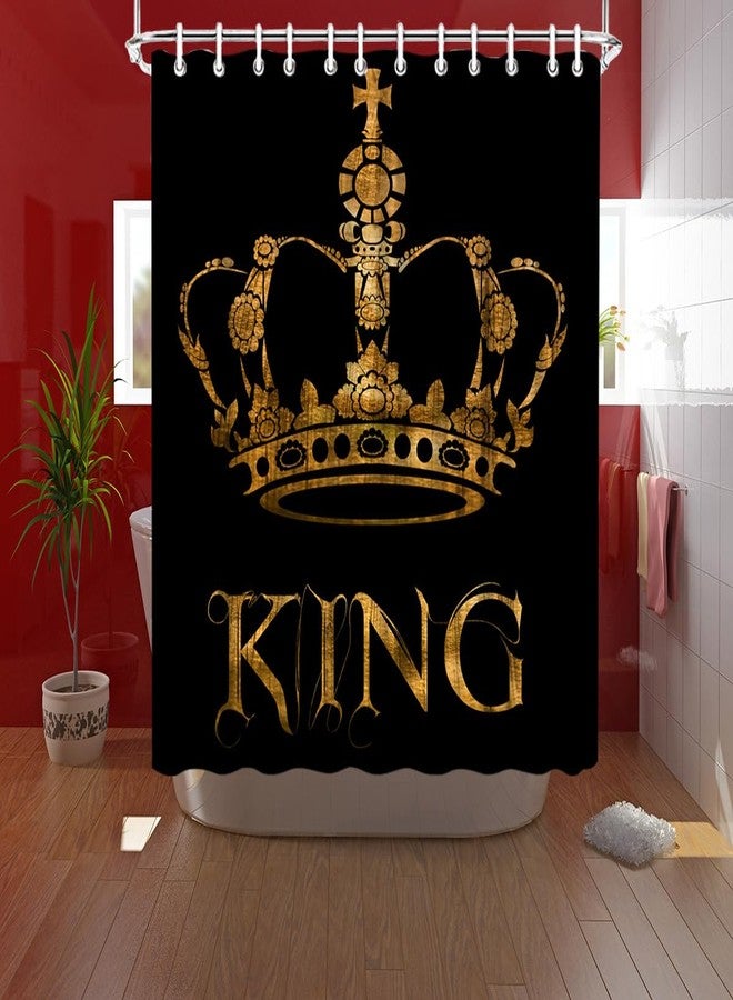 FuShvre King Shower Curtain Crown Bath Curtain Black and Gold Shower Curtain Set for Mens Bathroom Decor Hooks Included 72"x 72" - Image 3