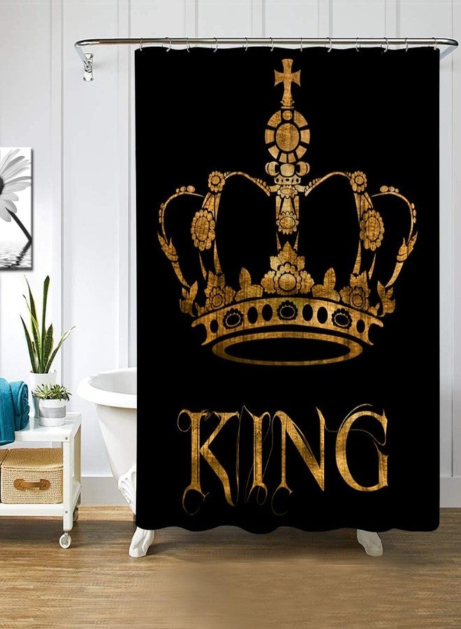 FuShvre King Shower Curtain Crown Bath Curtain Black and Gold Shower Curtain Set for Mens Bathroom Decor Hooks Included 72"x 72" - Image 4