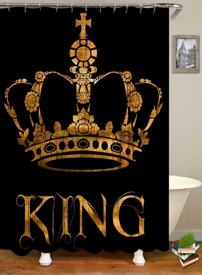 FuShvre King Shower Curtain Crown Bath Curtain Black and Gold Shower Curtain Set for Mens Bathroom Decor Hooks Included 72"x 72" - Image 2