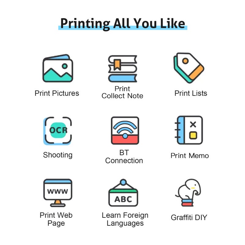 Mini Photo Printer Portable Wireless BT Thermal Printer - All in One Printing Photos Labels QR Code - Inkless Pocket Printer for Study Office Home Travel Pink - Image 3