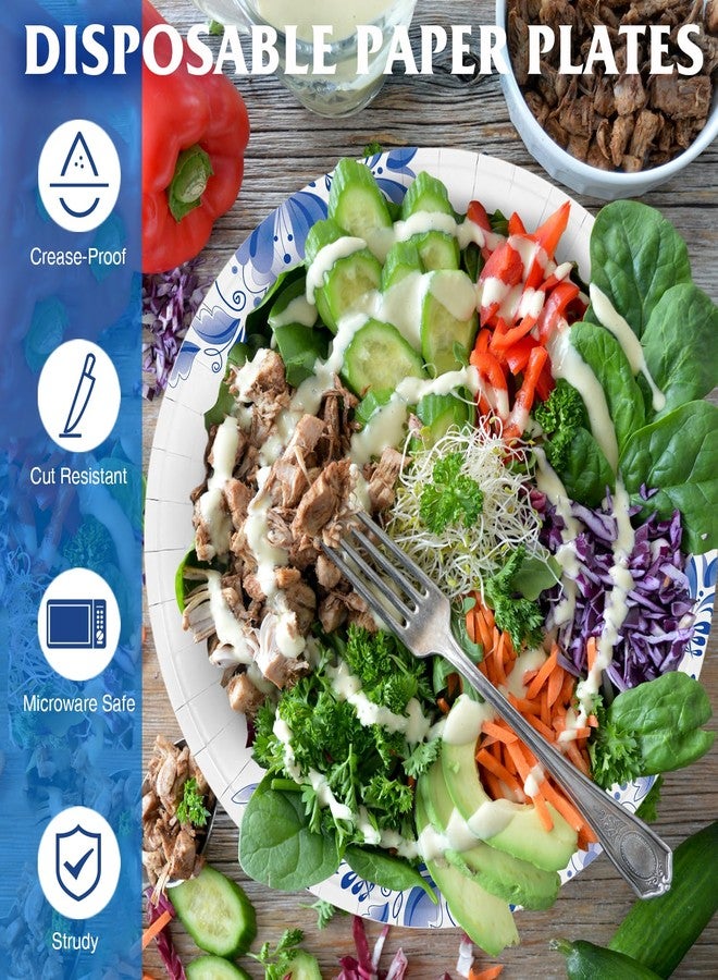 Charmount Paper Plates Bulk 8.5 Inch, 150pcs Disposable Plates, Blue Paper Plates for Parties and Daily Use, Soak Proof, Cut Proof, Flower Printed - Image 2