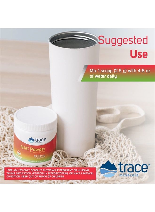 Trace Minerals NAC Powder with N-Acetyl L-Cysteine Amino Acids | 600 mg to Support Immune System and Normally Functioning Liver and Kidneys | Natural Watermelon Flavor | 30 Servings, 2.6 oz jar