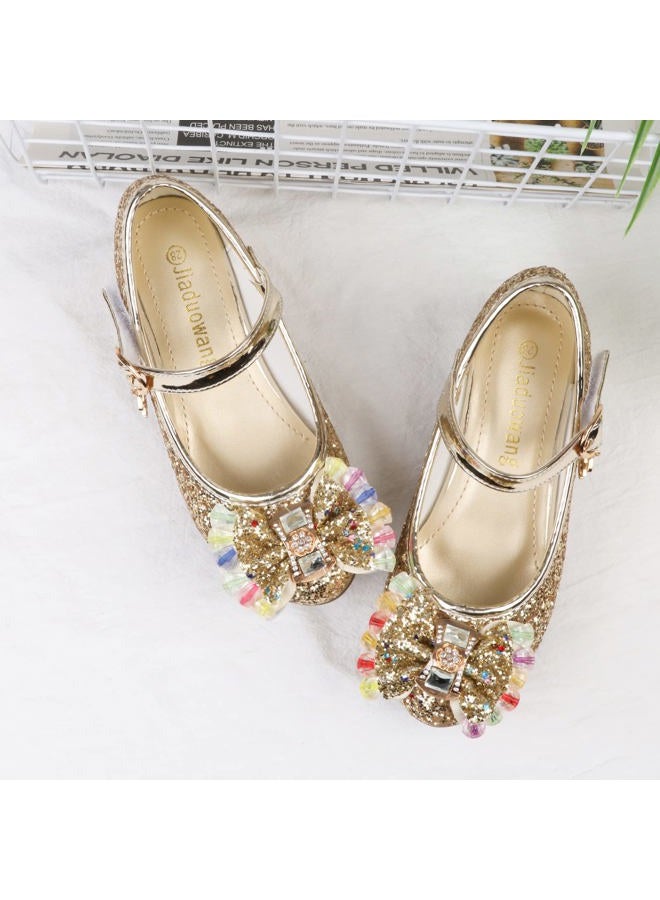 Amtidy Girls Dress Shoes Mary Jane Wedding Party Shoes Glitter Bridesmaids Princess Shoes (Gold) - Image 5