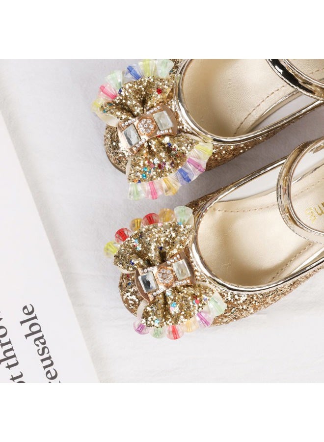 Amtidy Girls Dress Shoes Mary Jane Wedding Party Shoes Glitter Bridesmaids Princess Shoes (Gold) - Image 4