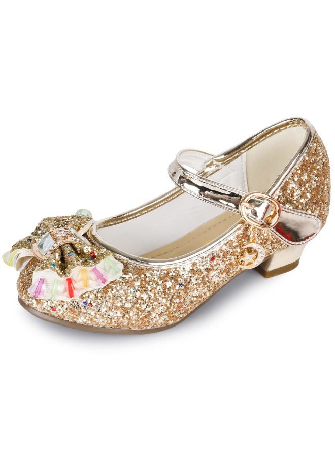Amtidy Girls Dress Shoes Mary Jane Wedding Party Shoes Glitter Bridesmaids Princess Shoes (Gold) - Image 1