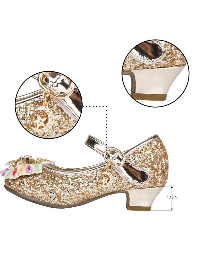 Amtidy Girls Dress Shoes Mary Jane Wedding Party Shoes Glitter Bridesmaids Princess Shoes (Gold) - Image 3
