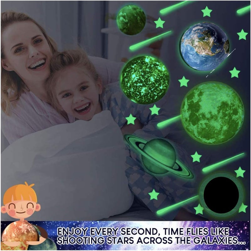 UNTOLD PLANETS كواكب غير مُروية 185+ قطعة نجوم تتلألأ في الظلام وملصقات نظام شمسي ثلاثية الأبعاد واقعية للسقف للأطفال - Image 4