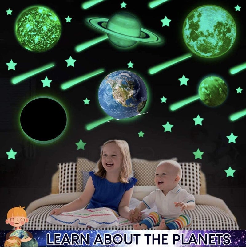 UNTOLD PLANETS كواكب غير مُروية 185+ قطعة نجوم تتلألأ في الظلام وملصقات نظام شمسي ثلاثية الأبعاد واقعية للسقف للأطفال - Image 3
