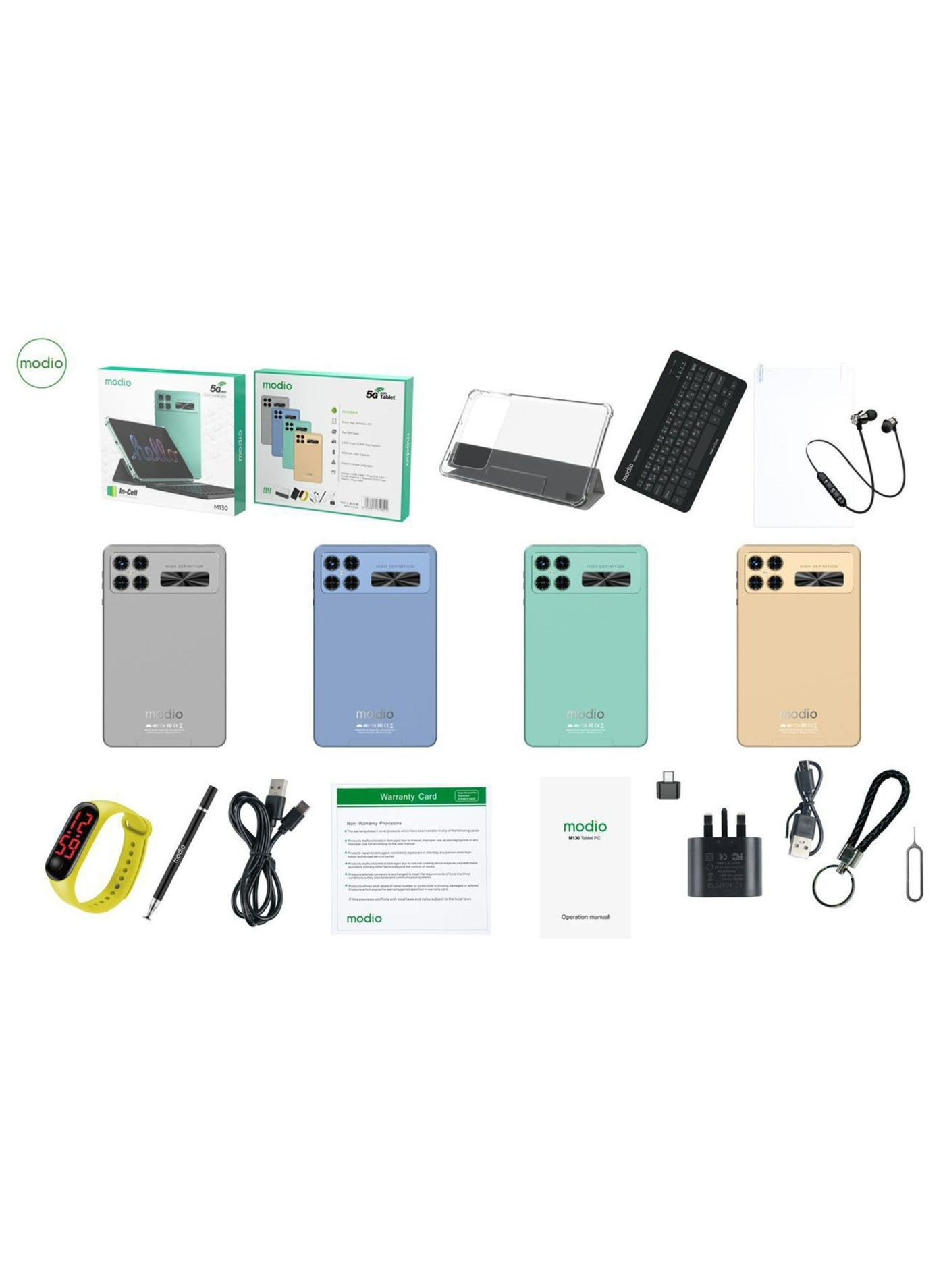 modio M130 5G Wifi 8 inch,High Definition, IPS Android Tablet PC (In Cell Touchscreen)|4000mAh Battery|(8GB+512GB) with Free Gifts_Green
