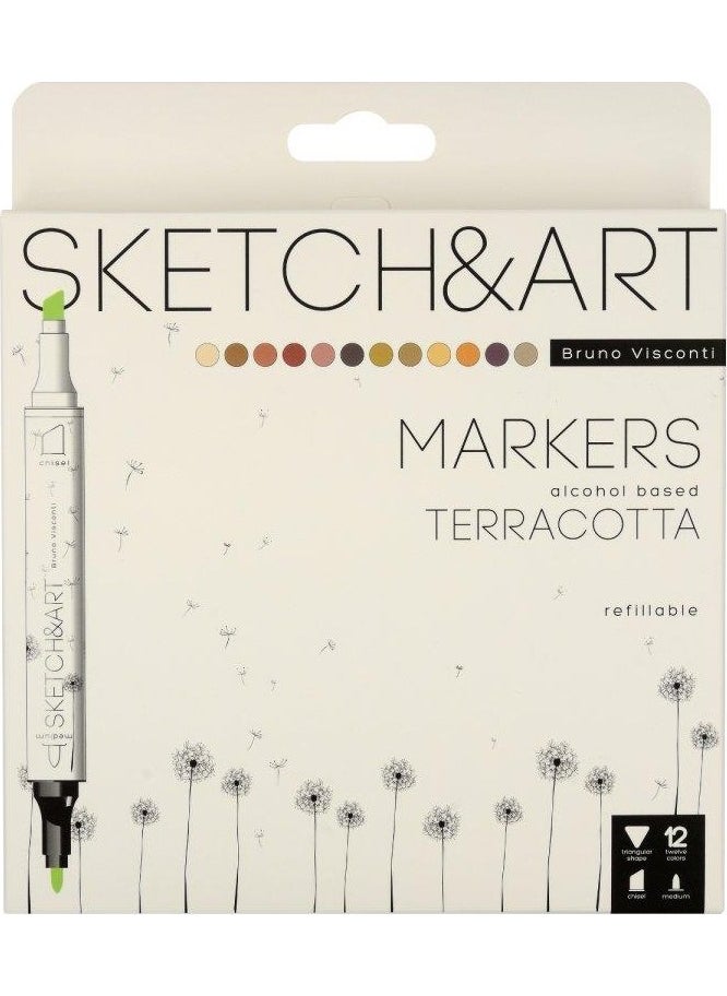 Bruno Visconti "sketch & Art" Double Sided Marker Pen 12 Colors - Soil  - Image 1