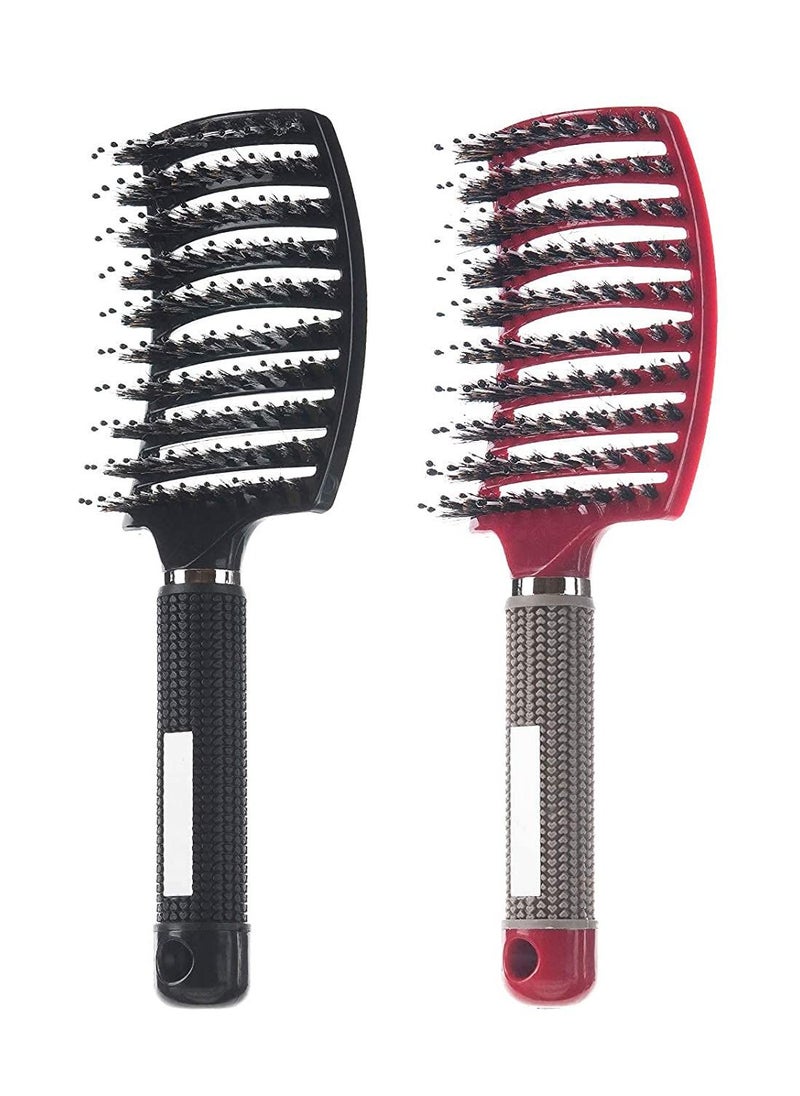 Y&D 2 Pack Hair Brush, KASTWAVE Curved and Vented Detangling Styling Tools Massage Brush for Thick, Curly Long, Tangled, Wet & Dry Detangler (Black, Red)  - Image 1