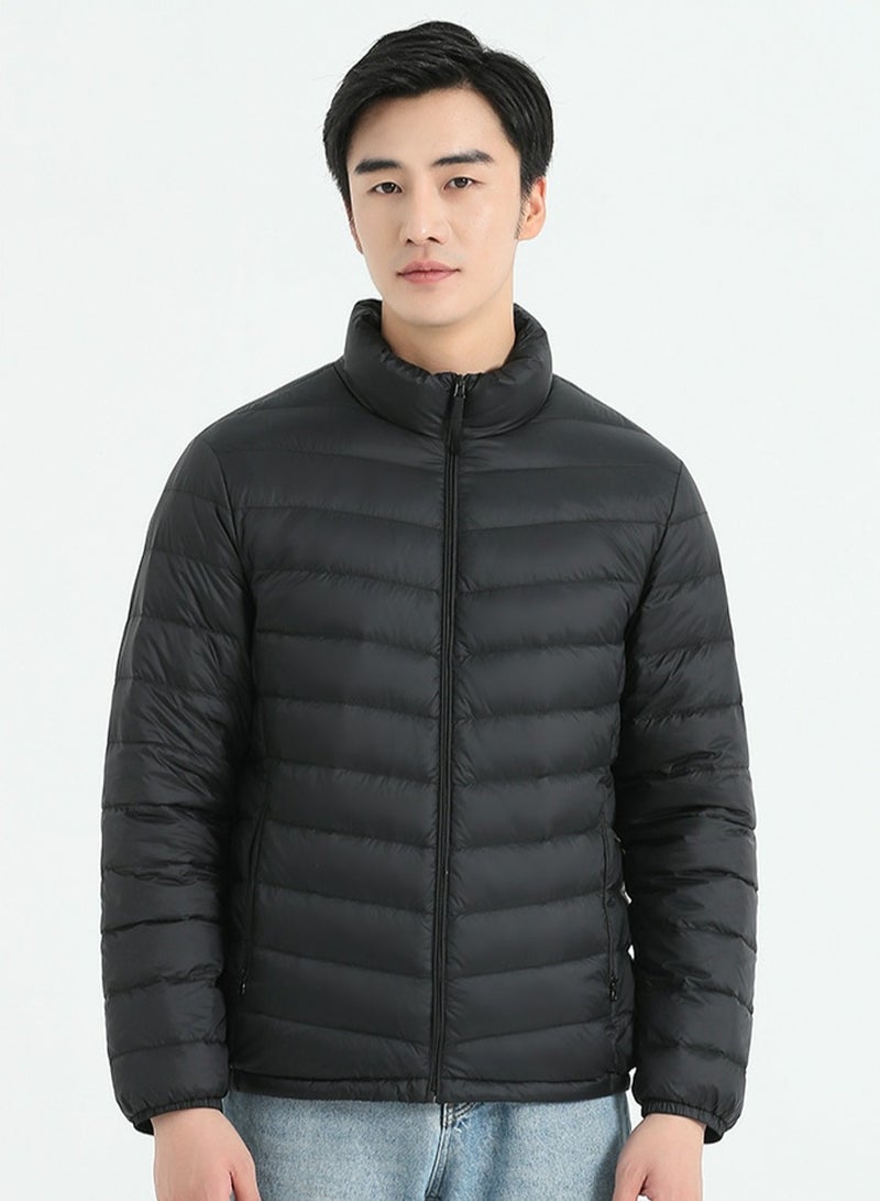 Loquat Men's Lightweight Down Jacket Water-Resistant Jacket Winter Coat Black  - Image 3