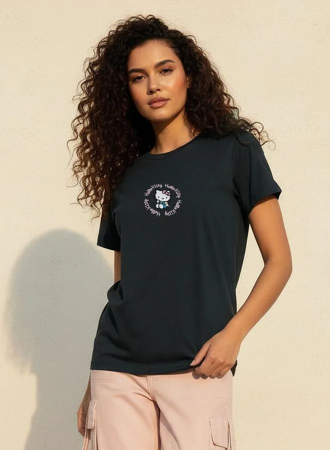 SP Characters Cotton T shirt with Hello Kitty Embroidery