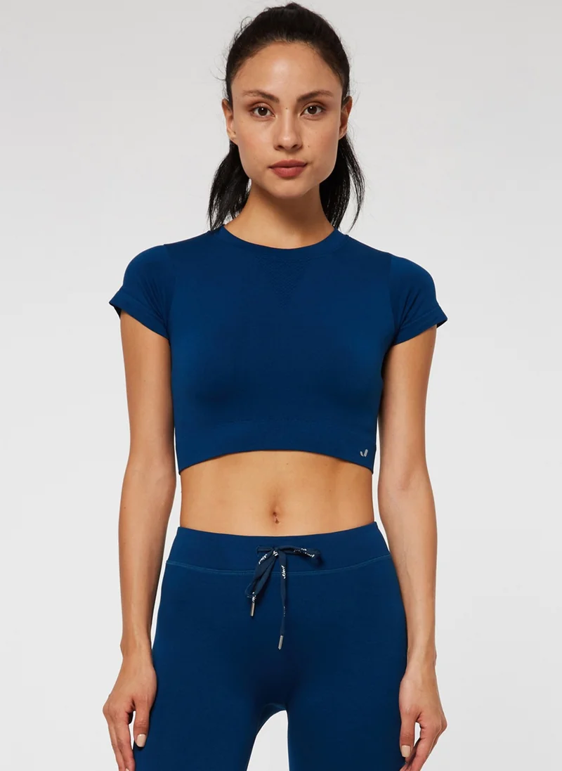 Jerf Captiva Soft Textured & Stretchy Crop Top Solid Navy Blue