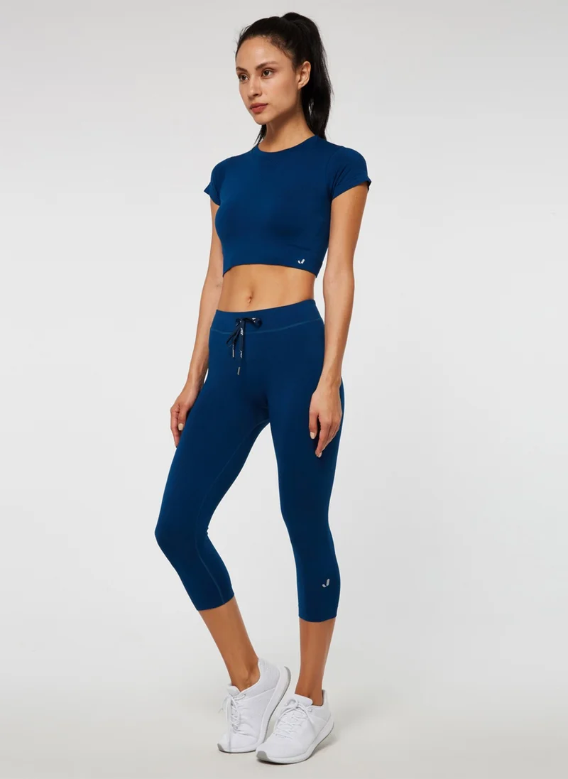 Jerf Captiva Soft Textured & Stretchy Crop Top Solid Navy Blue