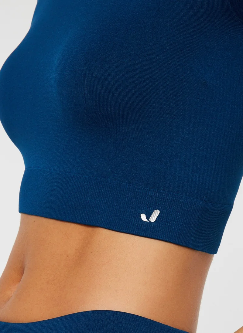 Jerf Captiva Soft Textured & Stretchy Crop Top Solid Navy Blue