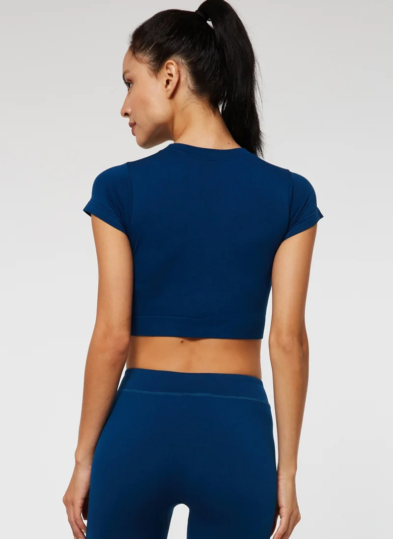 Jerf Captiva Soft Textured & Stretchy Crop Top Solid Navy Blue