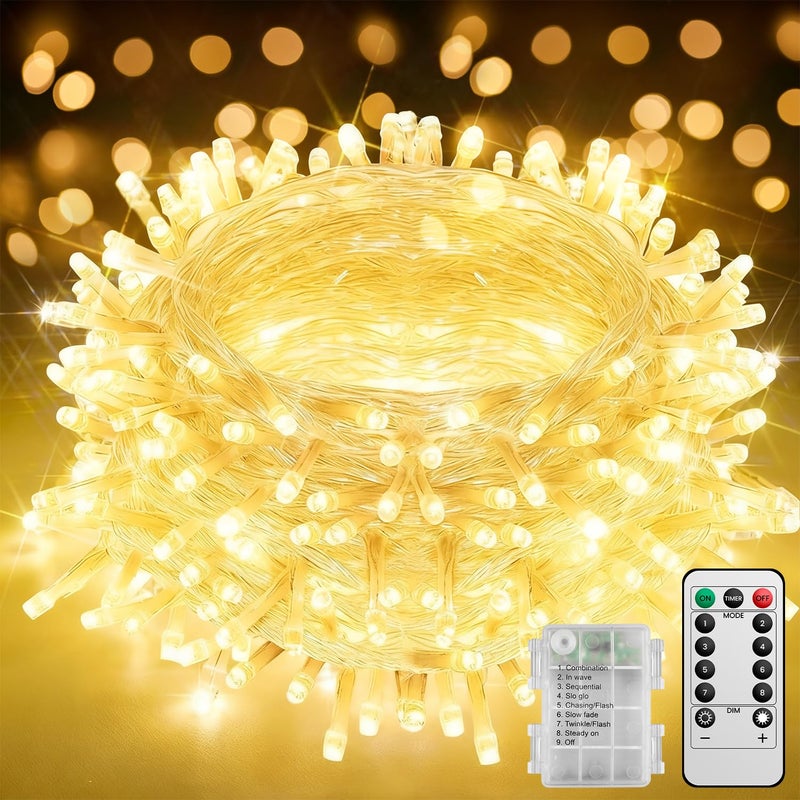 Necomi Fairy Lights,String Lights with Remote Control, 10M 80 LED Battery Operated, Waterproof for Outdoor and Indoor LED String Lights Battery Powered，8 Lighting Modes,Warm White