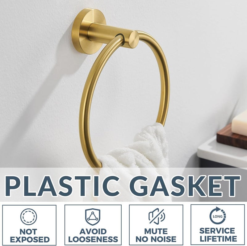 APLusee Brushed Gold Hand Towel Ring, 304 Stainless Steel Flexible Round Towel Holder for Bathroom Kitchen, Wall Mounted - Image 3