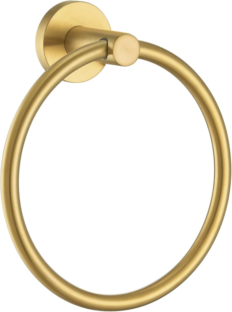 APLusee Brushed Gold Hand Towel Ring, 304 Stainless Steel Flexible Round Towel Holder for Bathroom Kitchen, Wall Mounted - Image 1
