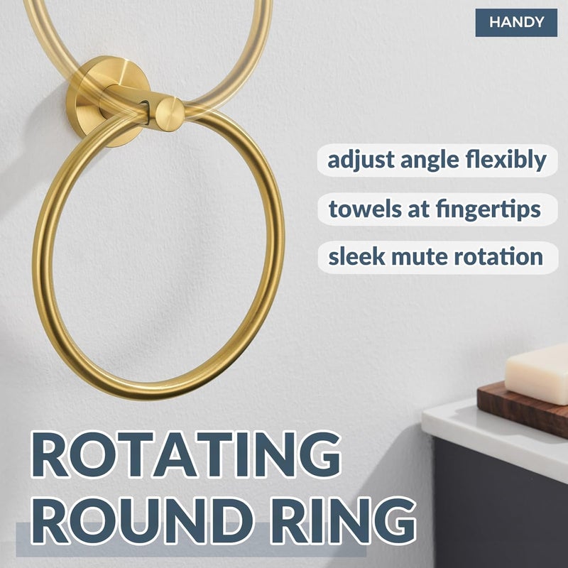 APLusee Brushed Gold Hand Towel Ring, 304 Stainless Steel Flexible Round Towel Holder for Bathroom Kitchen, Wall Mounted - Image 4