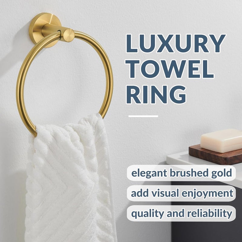 APLusee Brushed Gold Hand Towel Ring, 304 Stainless Steel Flexible Round Towel Holder for Bathroom Kitchen, Wall Mounted - Image 2