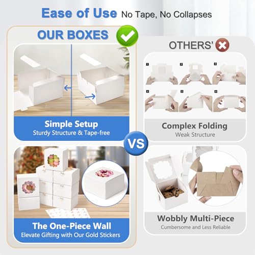 Shallive 4Inch Small Cookie Boxes 25 Pcs White Bakery Treat Boxes with Window for Gifting Togo Containers for Cake Slice Macarons Donuts 4x4x25 - Image 5