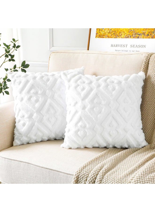 Artscope Pack of 2 Soft Plush Short Wool Velvet Decorative Throw Pillow Covers Luxury Style Cushion Covers European Pillow Shell for Sofa Bedroom Diamond Shape Pure White, 14x14 Inch  - Image 1