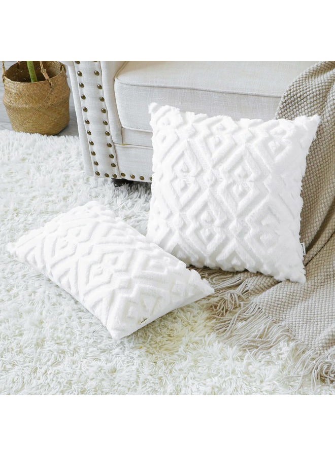 Artscope Pack of 2 Soft Plush Short Wool Velvet Decorative Throw Pillow Covers Luxury Style Cushion Covers European Pillow Shell for Sofa Bedroom Diamond Shape Pure White, 14x14 Inch  - Image 4