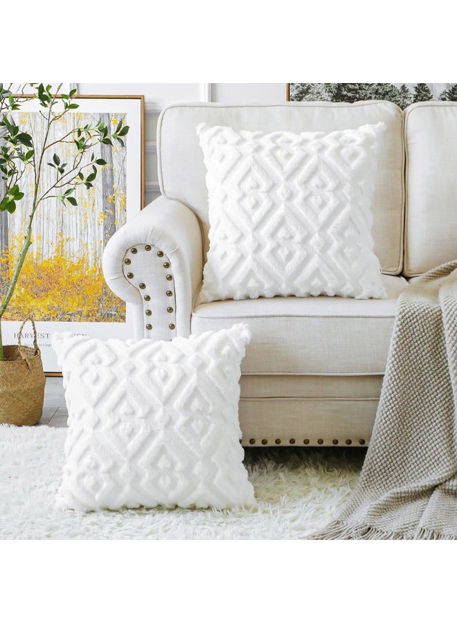 Artscope Pack of 2 Soft Plush Short Wool Velvet Decorative Throw Pillow Covers Luxury Style Cushion Covers European Pillow Shell for Sofa Bedroom Diamond Shape Pure White, 14x14 Inch  - Image 3