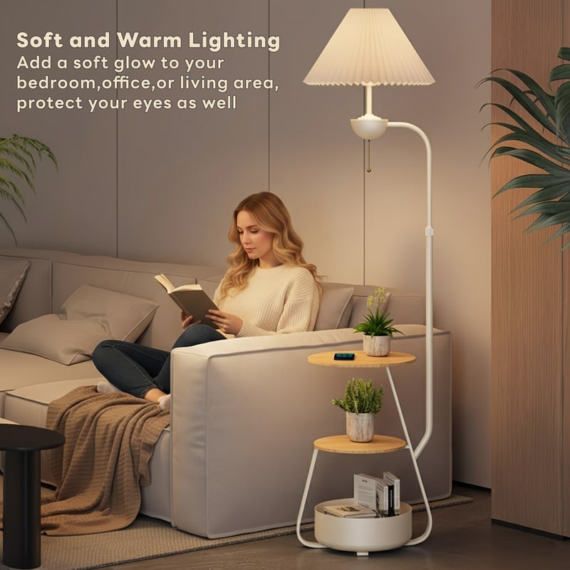 Sharpdo Nordic Curved Floor Lamp, With 3-Layer Side Table and Storage Drawer, Multi-functional Living Room and Bedroom Desk Lamp, Suitable for Reading and Decoration - Image 5