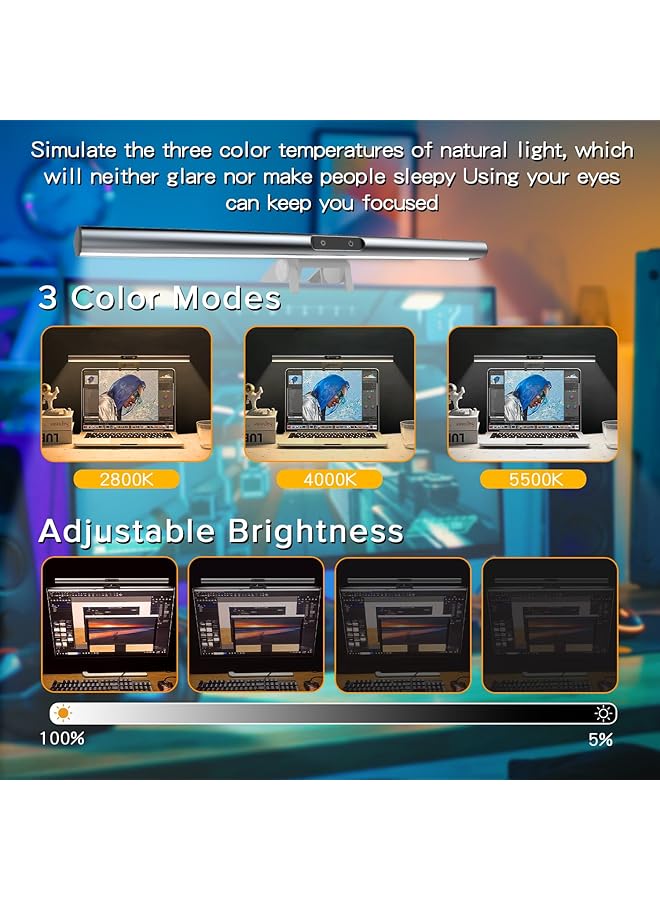 إيروريكس شريط إضاءة شاشة الكمبيوتر مع مستشعر اللمس للعناية بالعين بدون وهج الشاشة وقابل للتعتيم و3 درجات حرارة ألوان مصابيح إضاءة LED للمكتب للشاشة المسطحة المنحنية - Image 4