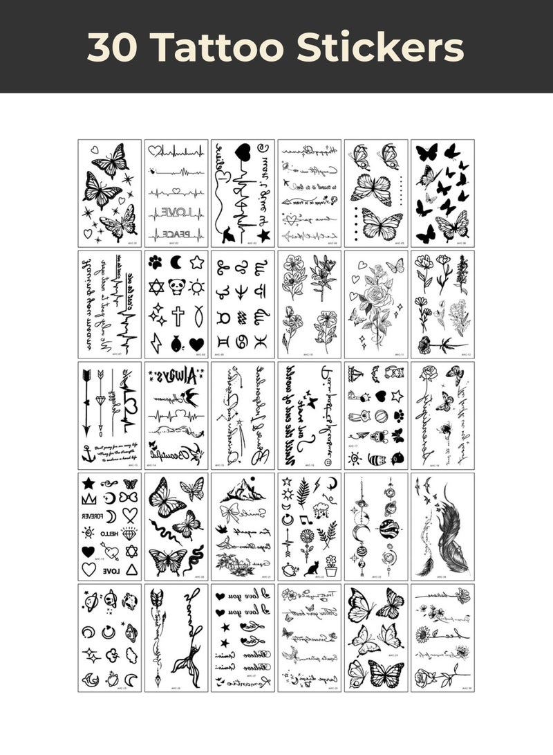 30-Sheets Temporary Tattoo Stickers – Waterproof Butterfly, Flower & Heart Art for Kids Adults Men and Women - Image 1