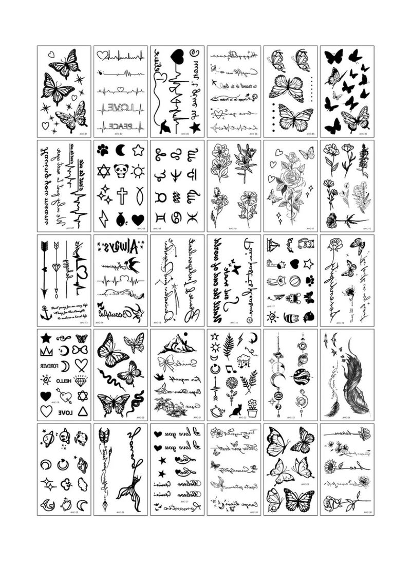 30-Sheets Temporary Tattoo Stickers – Waterproof Butterfly, Flower & Heart Art for Kids Adults Men and Women - Image 2