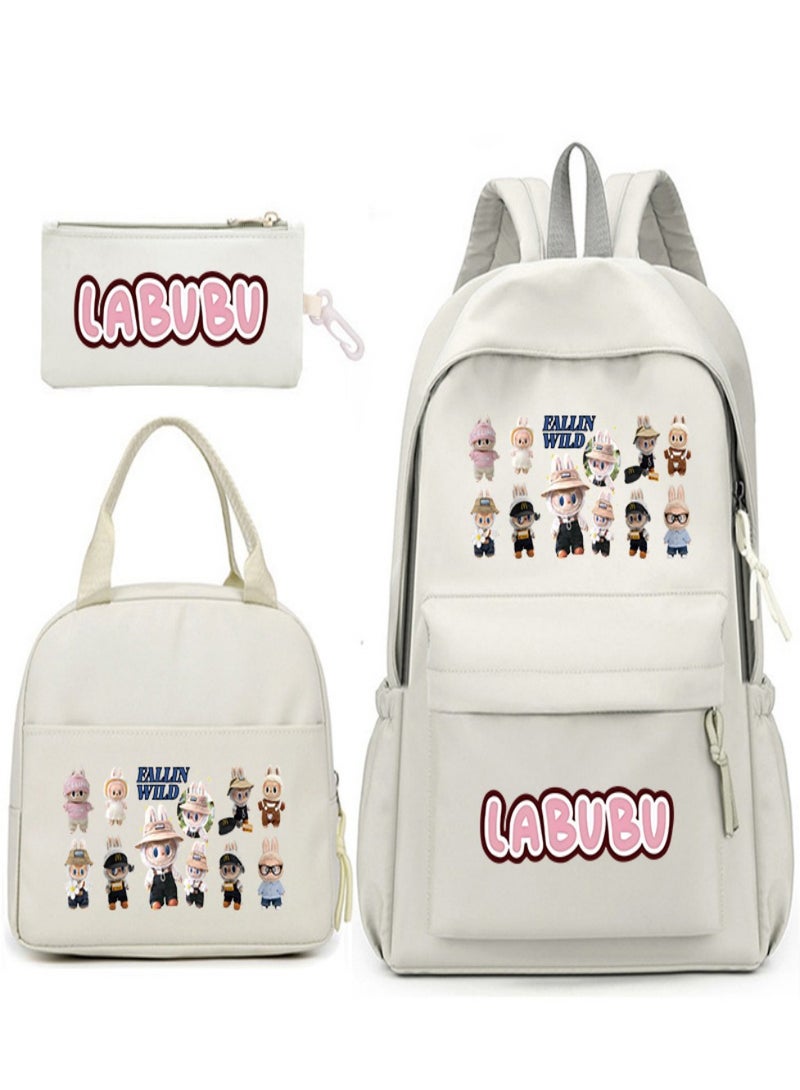 Labubu Children Backpack Schoolbag Teen Student School Book bag with Lunch Box Pen Case 3 in 1 for Kids