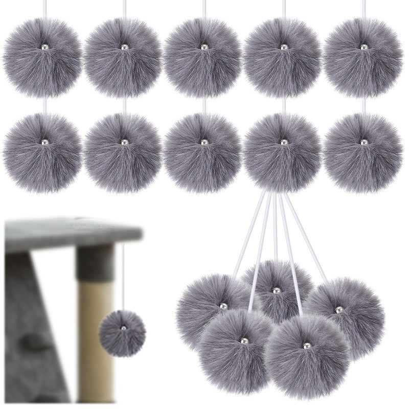 Simgoing 15 Pack Interactive Cats Toy Replacement Balls for Cat Trees Tower Kitty Dangling Toy with Bell Rope Kitten Scratching Post Tree Tower Ball for Indoor Kitten(Gray) - Image 1