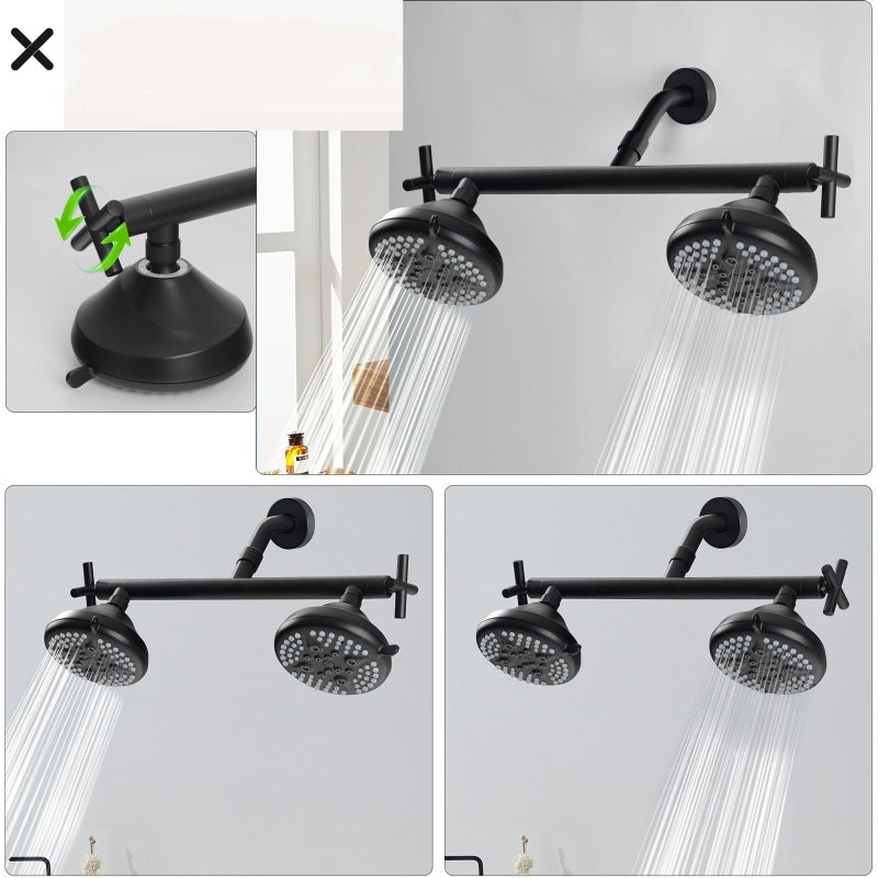 HAOXIN Double Shower Head with Shower Head Shut-Off Valve,High Pressure 4 Setting Dual ShowerHead System For Couples,2 Person Shower Manifold Built-in Valve,2 Shower Sprayers Combo,Matte Black,AB1MG - Image 3
