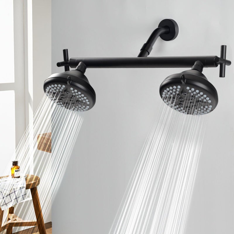 HAOXIN Double Shower Head with Shower Head Shut-Off Valve,High Pressure 4 Setting Dual ShowerHead System For Couples,2 Person Shower Manifold Built-in Valve,2 Shower Sprayers Combo,Matte Black,AB1MG - Image 2