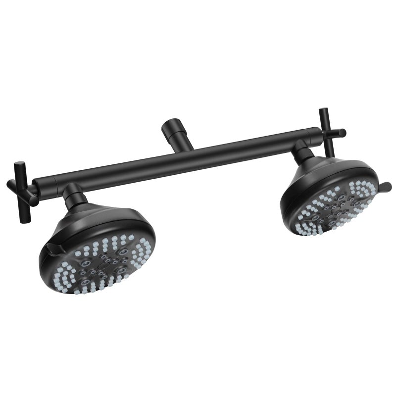 HAOXIN Double Shower Head with Shower Head Shut-Off Valve,High Pressure 4 Setting Dual ShowerHead System For Couples,2 Person Shower Manifold Built-in Valve,2 Shower Sprayers Combo,Matte Black,AB1MG - Image 1