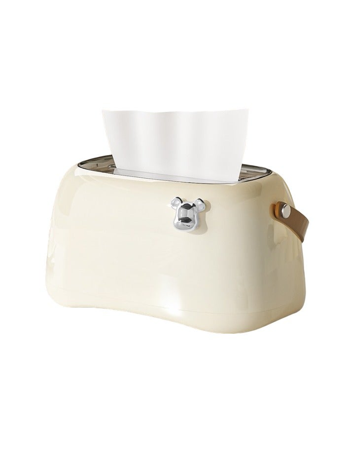 Tissue Box, Creative Luxury Durable Desktop Tissue Holder With Spring Lifting Base , Lightweight And Portable Decorative Tissue Storage Box For Home And Office, (1pc, Beige)  - Image 1