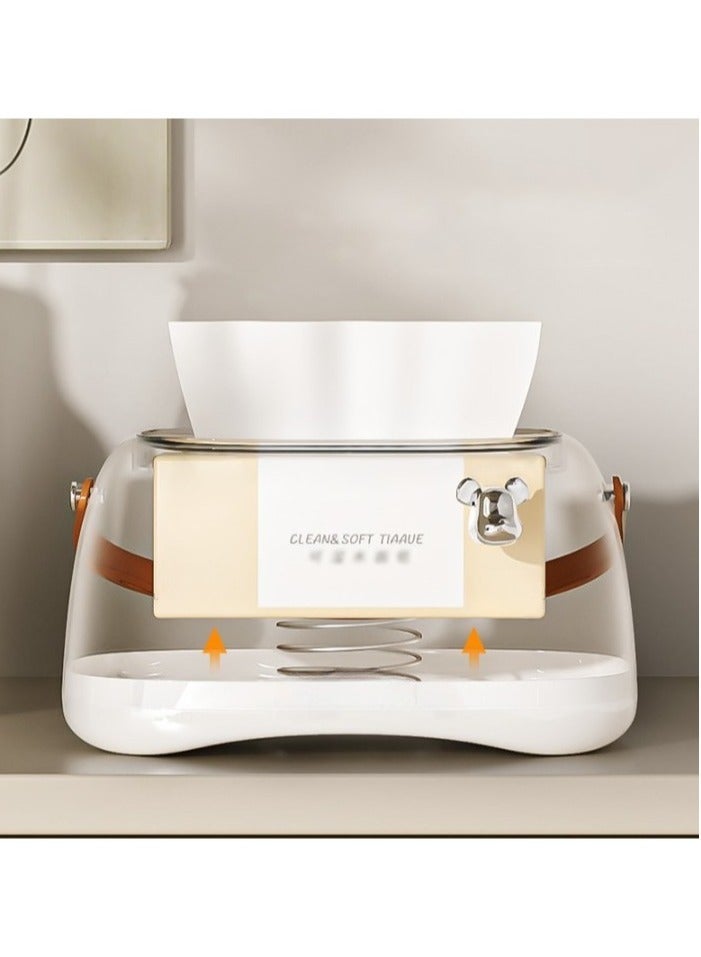Tissue Box, Creative Luxury Durable Desktop Tissue Holder With Spring Lifting Base , Lightweight And Portable Decorative Tissue Storage Box For Home And Office, (1pc, Beige)  - Image 3