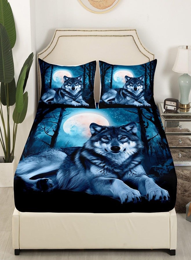 Feelyou Wolf Bed Sheet Set Wild Animal Pattern Fitted Sheet Wolves Wildlife Style Bedding Set for Kids Boys Teens Adults Nature Scary Bed Cover Ultra Soft Room Decor Full Size - Image 3