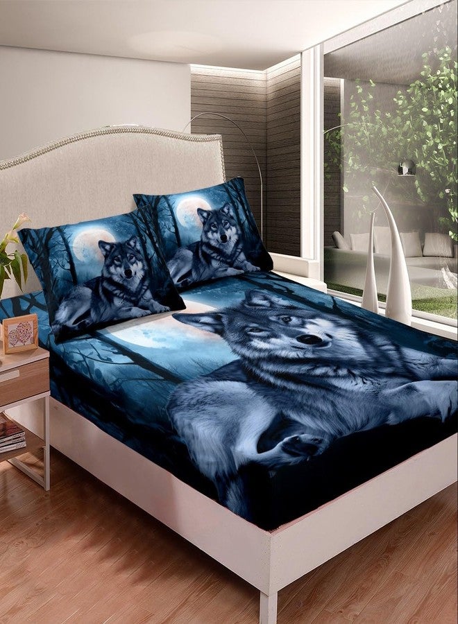Feelyou Wolf Bed Sheet Set Wild Animal Pattern Fitted Sheet Wolves Wildlife Style Bedding Set for Kids Boys Teens Adults Nature Scary Bed Cover Ultra Soft Room Decor Full Size - Image 1