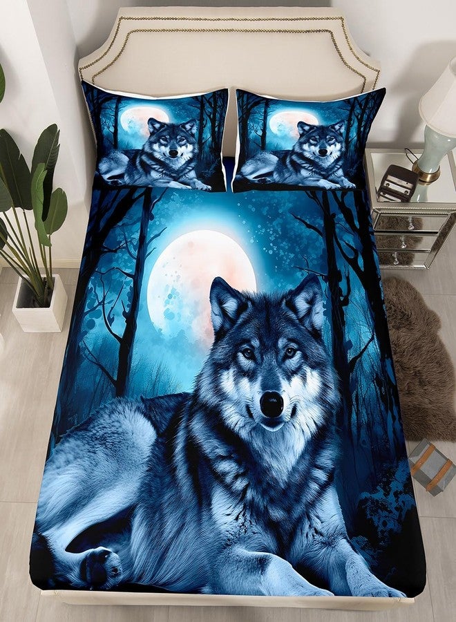 Feelyou Wolf Bed Sheet Set Wild Animal Pattern Fitted Sheet Wolves Wildlife Style Bedding Set for Kids Boys Teens Adults Nature Scary Bed Cover Ultra Soft Room Decor Full Size - Image 2