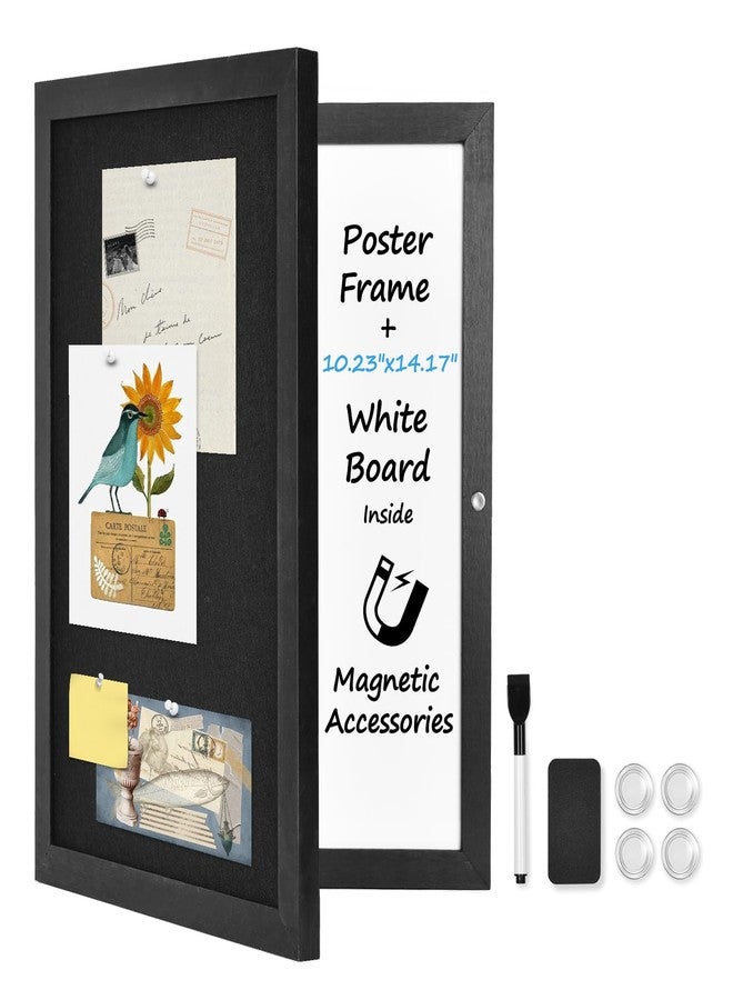 YCCYYCCY Black Wooden Frame Bulletin Board with Felt, 11.8 x 15.7 inch / 30x40cm Enclosed Whiteboard Inside, Secret Pinboard and Whiteboard for Office, Home (KMB-BK) - Image 1