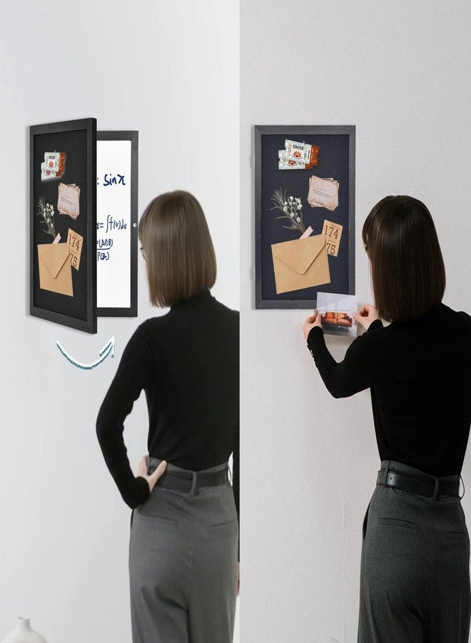 YCCYYCCY Black Wooden Frame Bulletin Board with Felt, 11.8 x 15.7 inch / 30x40cm Enclosed Whiteboard Inside, Secret Pinboard and Whiteboard for Office, Home (KMB-BK) - Image 3
