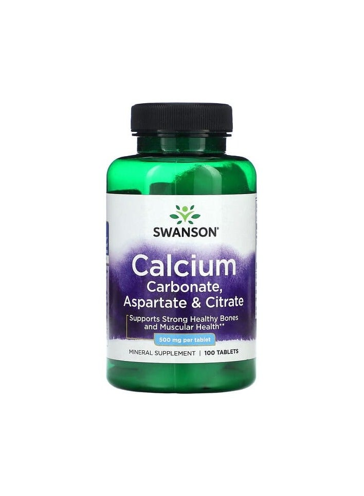 Calcium Carbonate, Aspartate & Citrate, 500 mg, 100 Tablets