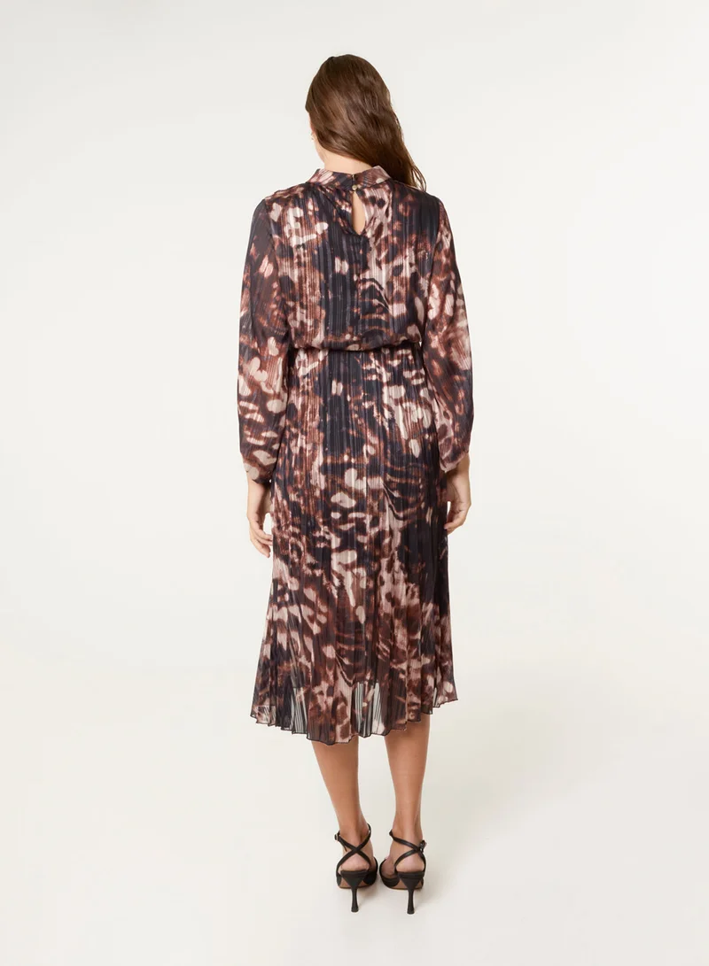 بلو فانيلا High Neck Metallic Pleated Dress
