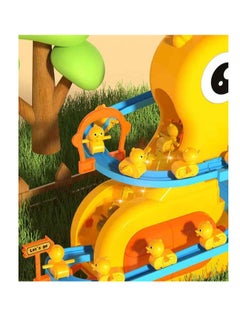 Duck race track toy set, interactive musical yellow duck sled with ducklings, educational toy